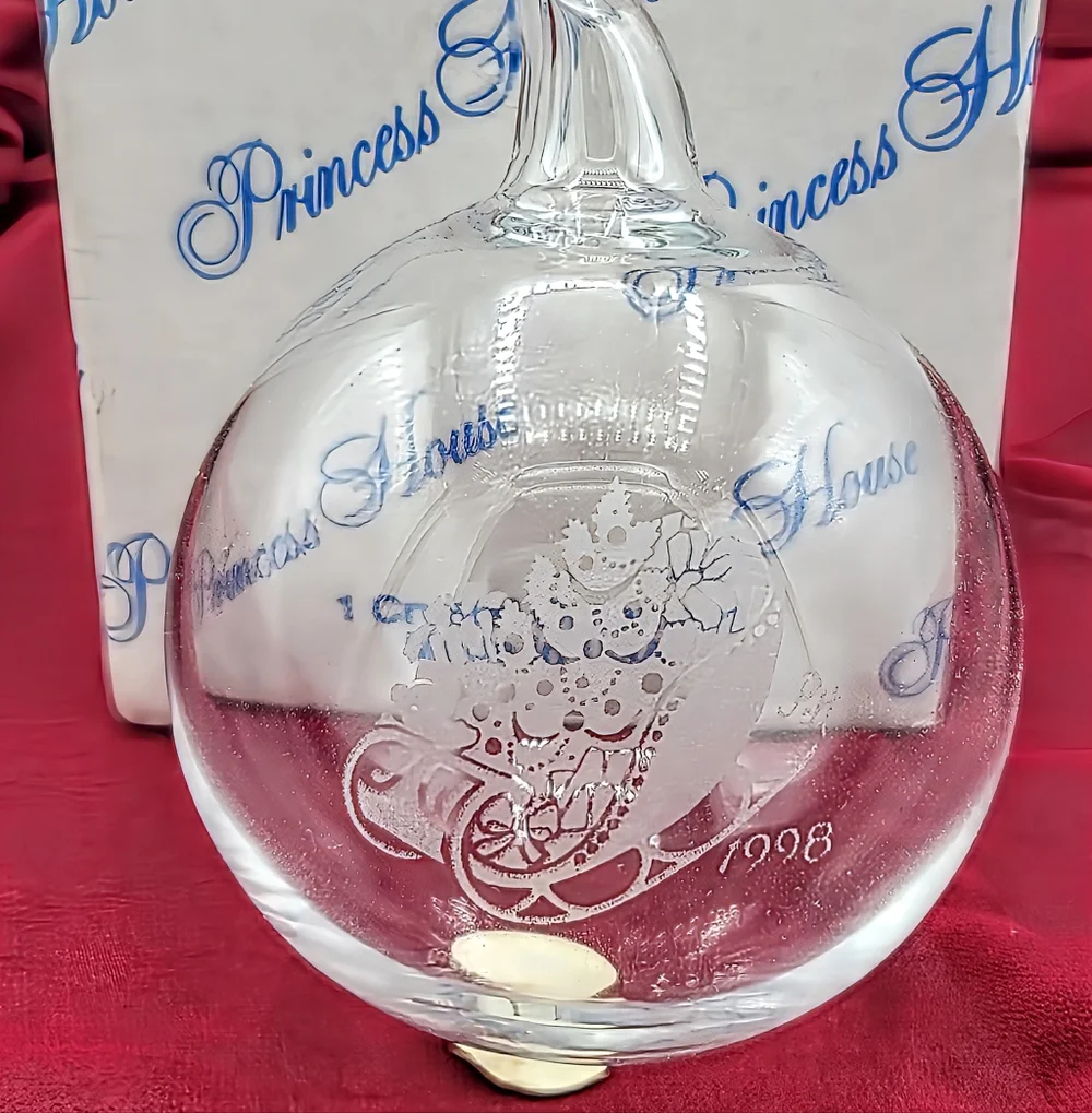 Princess House Crystal Ornament Etched Sleigh 1998 Made USA Box Ribbon Vintage